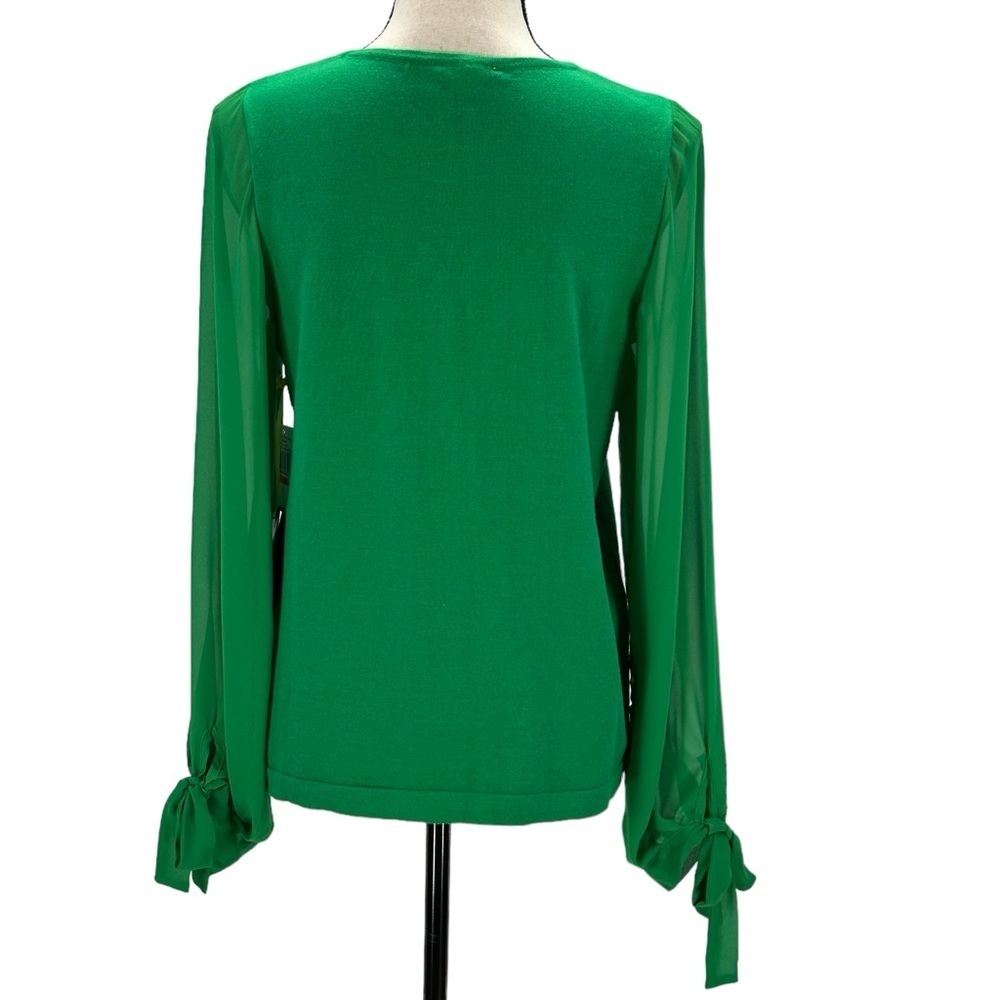 CeCe Long Sheer Sleeve Tie Cuff Crew Neck Top - Green - size Small - Picture 3 of 7